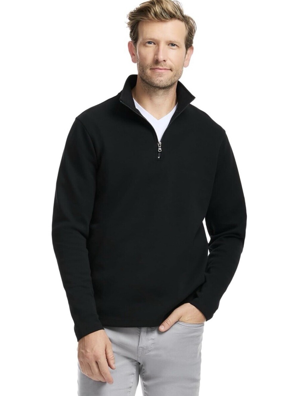 SAKS Fifth Avenue Men's Pique Quarter-Zip Pullover Size 2XL Black NWT $148